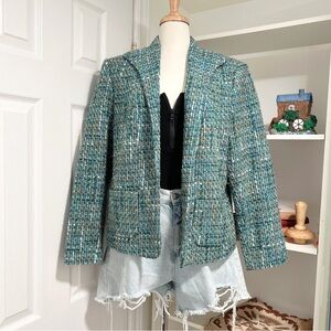 TanJay Women's Tweed Blazer - Blue and Green